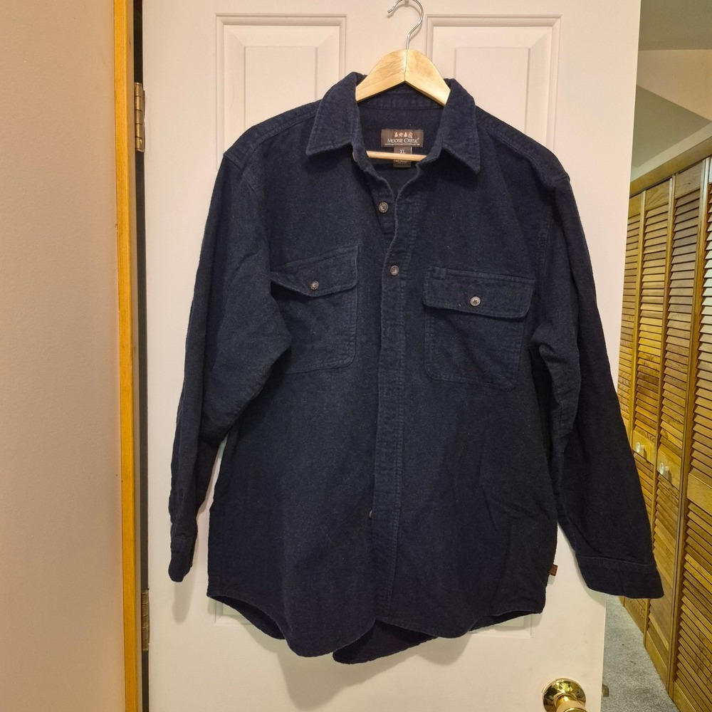 Moose Creek Mens XL Navy Blue 100% Cotton Chamois Heavyweight Flannel Shirt
